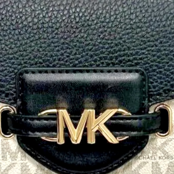 SOLD NWT Michael Kors Reed Small Logo and Leather Crossbody Bag Vanilla/Black - Picture 7 of 17